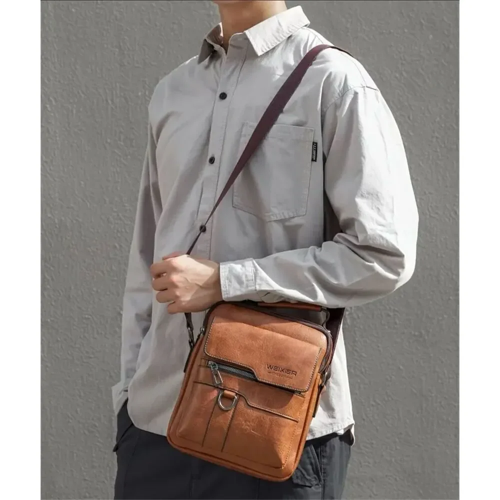 NWT WEIXIER Vintage Brown Shoulder Spacious Multi-Pocket Office Travel Bag